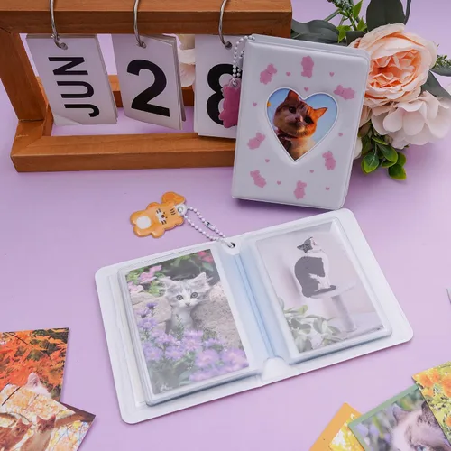 Vista 6 de Carpeta de tarjetas fotográficas de 2 piezas, mini álbum de fotos Kpop, carpeta Kpop Love Heart Hollow de 3 pulgadas, soporte para mini libro