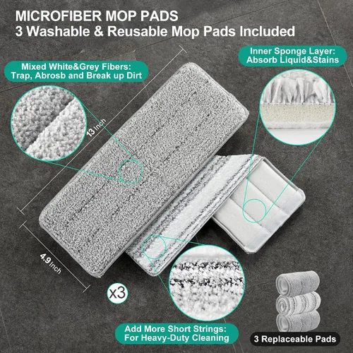 Vista 8 de JOYMOOP Juego de mopa y cubo con escurridor, mopa y cubo de piso plano sin manos, mopa de 60" con 3 almohadillas de microfibra reutilizables, uso