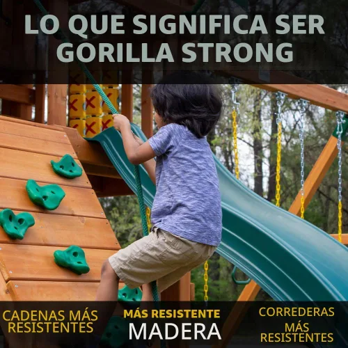 Vista 5 de Gorilla Playsets 01-1087 Avalon - Juego de columpios de madera con techo de madera, dos toboganes, pared de escalada, escalera y columpios, cedro