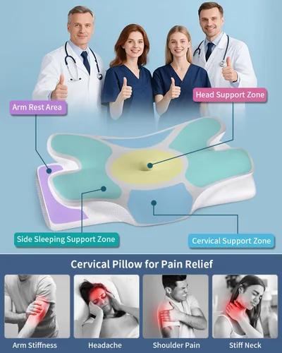 Vista 2 de Cervical Neck Pillow for Pain Relief - Ergonomic Pillow for Sleeping, Contour Memory Foam Pillows Orthopedic Bed Pillow for Side Back Stomach