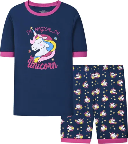 Vista 2 de Joyond Summer Pajamas for Girls Cotton Toddler Clothes Kids Short Sleeves Snug-Fit Sleepwear Unicorn Flamingo Pjs Set