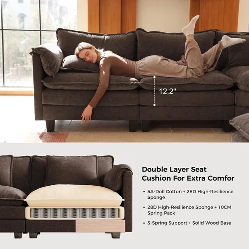Vista 6 de ELUCHANG Sofá modular en forma de V de 114 pulgadas, sofá modular modular con almohadas de tiro, 5 asientos con esquina cómodo sofá profundo Marrón