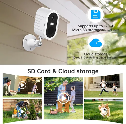 Vista 6 de Cámaras de seguridad Recmoment inalámbricas para exteriores, visión nocturna a color 2K, detección de movimiento de IA, foco, sirena, alarma, WiFi