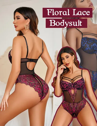 Vista 128 de Avidlove Lencería de encaje floral para mujer, lencería de una pieza, babydoll