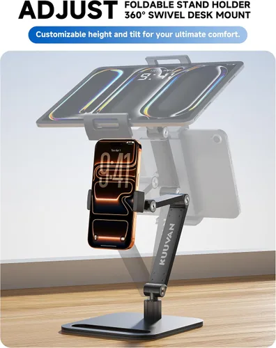 Vista 4 de Soporte para tableta para iPad, soporte de monitor portátil para 15.6 pulgadas, 17.3 pulgadas Aluminum Alloy Foldable Arm Mount with 360° Swivel