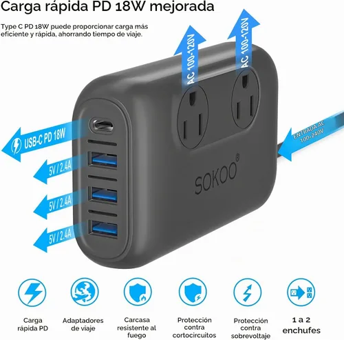 Vista 4 de SOKOO 220v a 110v convertidor de voltaje, adaptador de viaje internacional