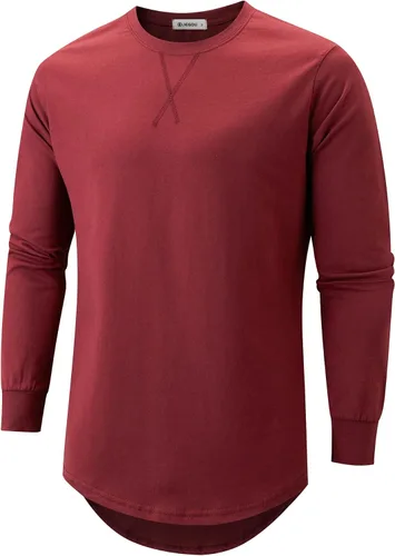 Vista 13 de KLIEGOU Camiseta larga 100% algodón para hombre, preencogida, suave 66 Gris Azul