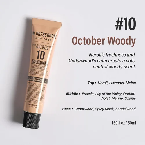 Vista 3 de W.Dressroom No.10 October Crema de manos Woody (1.69 fl oz 1.7 fl oz) Hidratante para manos secas, no grasa, de absorción rápida, loción coreana