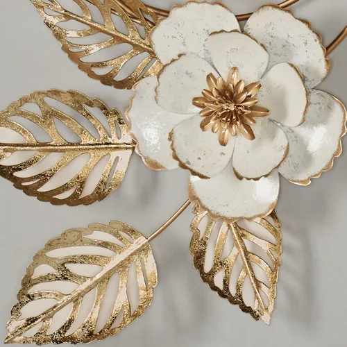 Vista 5 de Touch of Class Aurora - Reloj de pared floral dorado y marfil