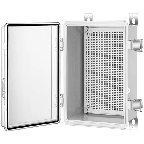 Vista 10 de Caja de conexiones Gratury, carcasa de plástico impermeable IP67 para proyectos eléctricos, cubierta con bisagras gris, incluye placa de montaje