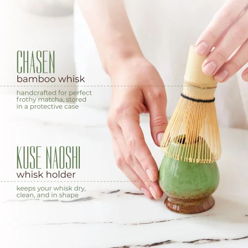 Vista 4 de SOLACEA Juego completo de batidor de matcha: cuenco de matcha con boquilla, juego de matcha y soporte de cerámica con cuchara de matcha de bambú