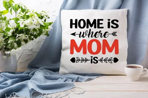 Vista 3 de Funda de cojín con texto en inglés «Home is Wherever Mom is Decoration», regalo de cumpleaños para mamá, algodón, 18 x 18 pulgadas (solo funda)