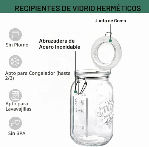 Vista 3 de Tebery Paquete de 4 tarros de vidrio transparente de boca ancha con tapas herméticas de abrazadera, recipientes de almacenamiento de vidrio de 32