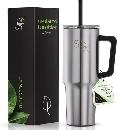 Vista 9 de SipX™ Vaso aislado de 30 onzas con asa y pajita, acero inoxidable aislado al vacío, a prueba de fugas, apto para portavasos - Perfecto para café