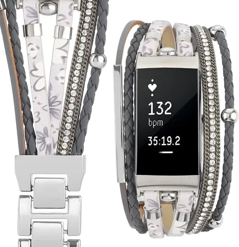 Vista 3 de Correa de cuero elegante compatible con Fitbit Charge 4 Charge 3 pulseras bohemias para mujer correa de repuesto para accesorios Charge 4Charge 33SE