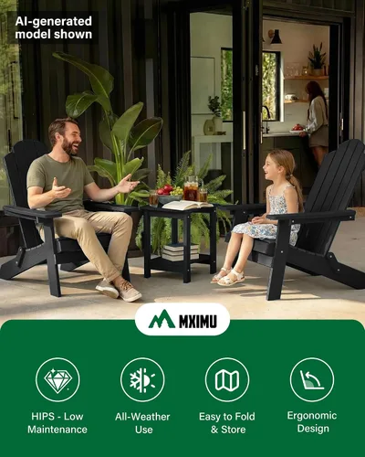 Vista 7 de MXIMU Silla Adirondack plegable para exteriores: sillas Adirondack fáciles de montar y cómodas, silla de plástico compuesto para todo tipo de clima