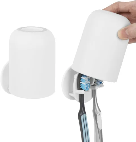 Vista 8 de 2 soportes autoadhesivos para cepillos de dientes montados en la pared, gancho para cepillos de dientes a prueba de agua, 3 en 1 con soporte