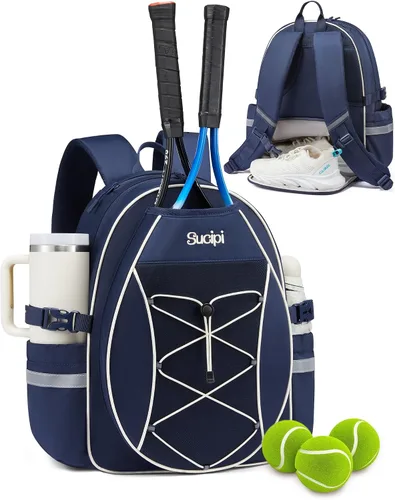 Vista 16 de Mochila de tenis Sucipi, mochila de tenis acolchada con bandolera cruzada, bolsas para raquetas de tenis resistentes al agua para mujeres y hombres