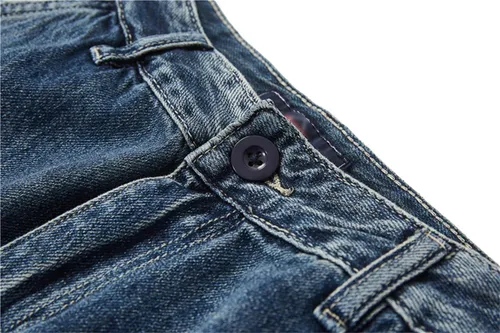 Vista 5 de Pantalones de mezclilla de pierna recta para hombre, holgados, holgados, lavados, desgastados, casuales, vintage, con cremallera, pantalones de moto