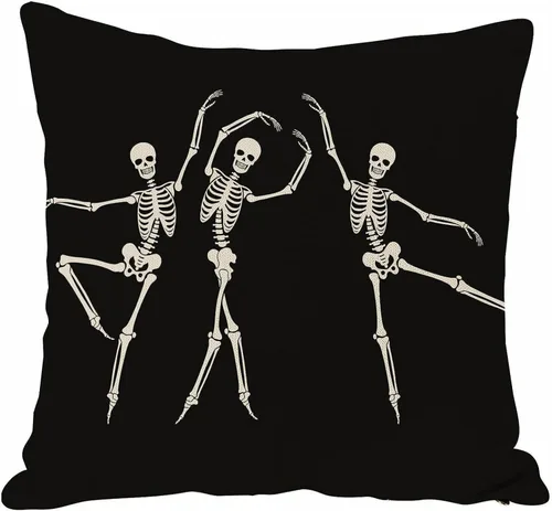 Vista 8 de JOOCAR Fundas de almohada de calavera de Halloween, diseño de esqueleto, divertida funda de cojín para sofá, decoración del hogar, 16 x 16 pulgadas