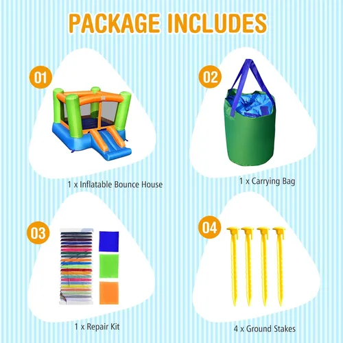 Vista 5 de Costzon Casa inflable de rebote para niños pequeños para fiestas en interiores y exteriores, diversión familiar con tobogán, tela Oxford, mini casa