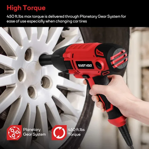 Vista 4 de Eastvolt Llave de impacto eléctrica de 800W, de servicio pesado 7,5 amperios con cable, torque máximo 450 pies-libras 3400 RPM, 1/2 pulgada