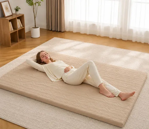Vista 14 de Mollydot Colchón de futón japonés tamaño matrimonial de 54 x 75 pulgadas, colchón de cama plegable, tapete portátil de tatami, cojín de futón