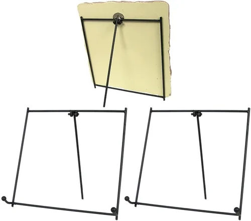 Vista 7 de BANBERRY DESIGNS Soporte de exhibición negro – Juego de 3 caballetes de metal – Soporte de placa de hierro forjado – Soportes para fotos – 3.5