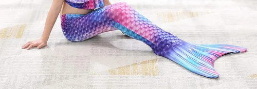 Vista 4 de Traje de baño de cola de sirena con monoaleta para niñas, conjunto de bikini