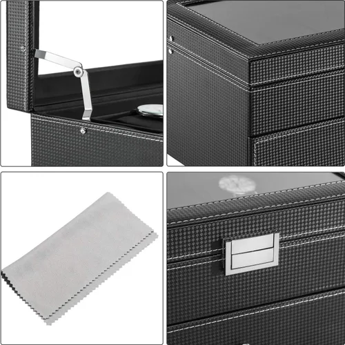 Vista 6 de BASTUO Caja de reloj 20 relojes organizador de exhibición de cuero de fibra de carbono de lujo, caja de colección de joyas para hombres y mujeres