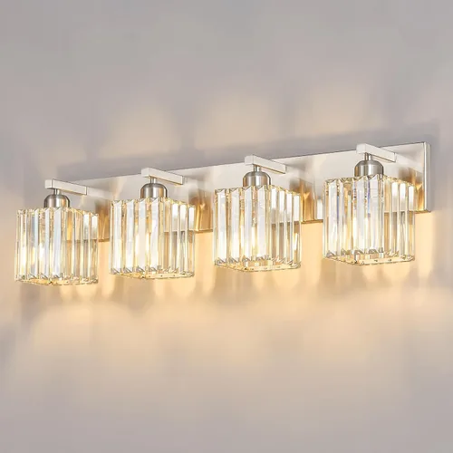 Vista 30 de Moderna lámpara de cristal para pared/tocador de baño, de 5 luces, color cromo Cromo torcido