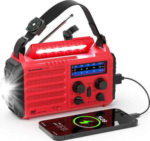 Vista 14 de AUTO NOAA Radio de emergencia de alerta, manivela solar portátil AM FM radio meteorológica de onda corta para supervivencia, radio a
