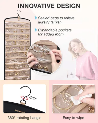 Vista 5 de Bolsas para joyería BAGSMART 50 piezas, pequeñas bolsas con cierre de cremallera para anillos, 5 x 7.6 cm, PVC, para empaquetado de aretes