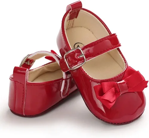 Vista 5 de Zapatos planos Mary Jane con lazo para bebé, suela de goma suave, zapatos para caminar para bebés, princesa, cuna, zapatos de vestir de boda