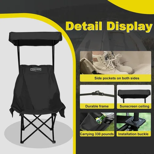 Vista 4 de YOUNG WOOD Silla de Camping y Playa Portátil con Toldo de Sombra, Plegable Ligera de Gran Tamaño para Todos, Fácil de Abrir y Cerrar Sin