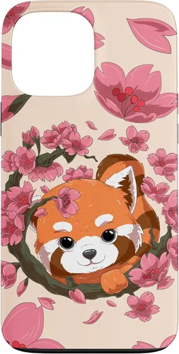 Vista 23 de Funda para iPhone 15 Pro Cute Red Panda y Sakura Cherry Blossom