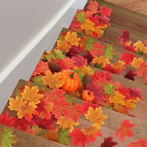 Vista 6 de WD&CD 400 hojas de otoño, hojas de arce artificiales de otoño, multicolor, hojas de otoño falsas para otoño, bodas, decoraciones de otoño