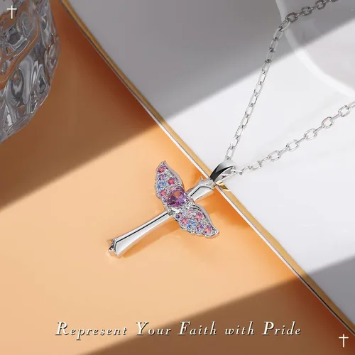 Vista 2 de Cross Necklace First Communion Gifts for Girls, Dainty Necklaces for Teen Girls Cross Necklace Shiny CZ Religious Pendant Christian Jewelry Baptism