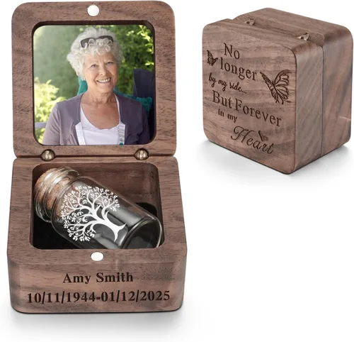 Vista 15 de SOITIS Urnas pequeñas para cenizas humanas, recuerdo de acero inoxidable, mini urnas para cenizas humanas, caja de madera para compartir cenizas