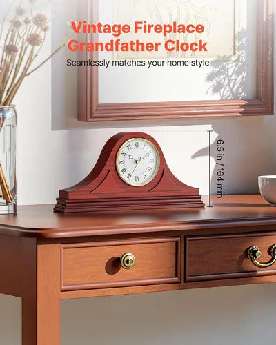 Vista 2 de VEVOR Reloj de abuelo de madera para repisa, reloj de mesa vintage de 6.4 pulgadas con movimiento de cuarzo incorporado, reloj de repisa silencioso