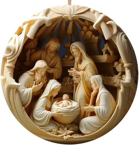 Vista 6 de 5PCS Christmas Ornaments Nativity Scene Ornament, Nativity Scene Hanging Ornament, Christmas Nativity Set Religious Christmas Supplies for Wreaths