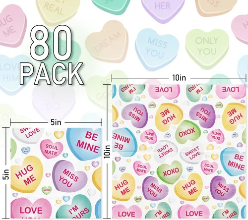Vista 2 de Whaline 80 servilletas de papel para el día de San Valentín, conversación con corazón, desechables, servilletas de cóctel coloridas para vacaciones