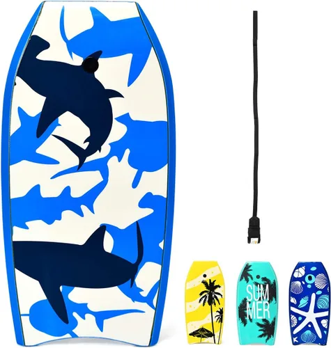 Vista 17 de GYMAX Tablas de Bodyboard para Playa, Tabla de Bodyboard de 33"/37"/41" con Núcleo de Espuma EPS, Cola en Media Luna, Doble Canal y Correa