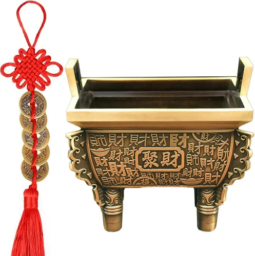 Vista 11 de Rana de dinero Feng Shui de latón de tres patas, riqueza tradicional, estatua de sapo de dinero con juego de 5 monedas de buena suerte, monedas