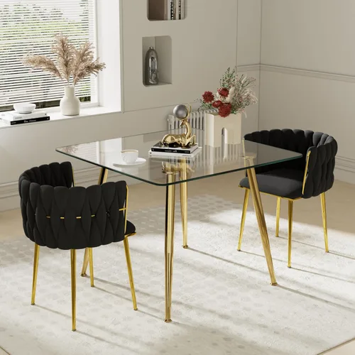 Vista 27 de Juego de mesa de comedor de cristal plateado para 2, juego de mesa cuadrada de lujo moderno de 36 pulgadas, juego de mesa de cocina minimalista de 3