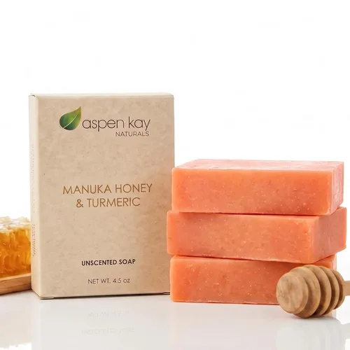 Vista 11 de Aspen Kay Naturals Barra de jabón de miel y cúrcuma de Manuka para cuerpo y cara, jabón facial de cúrcuma natural con aloe vera orgánico, manteca