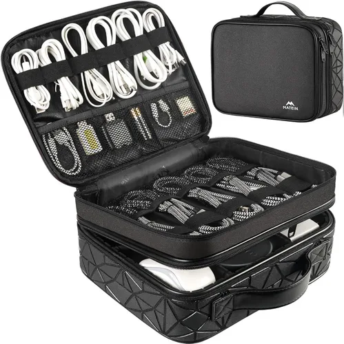 Vista 11 de MATEIN - Bolsa organizadora de cables con divisor ajustable, almacenamiento electrónico para DJ Cable File Bag, Charger Organizer Box, Double Gris