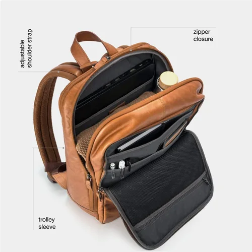 Vista 6 de VELEZ Mochila unisex de cuero de grano completo + cartera plegable con clip para dinero, Velez Mochila unisex de cuero + cartera plegable negra