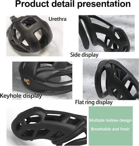 Vista 4 de Dispositivo de castidad masculina nueva jaula de castidad 3.0 dispositivo de castidad masculina con 4 anillos de resina para el pene, jaula