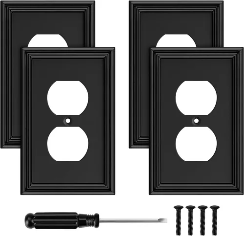 Vista 14 de Placa Decorativa Moderna Negra para Interruptor de Luz, Cubiertas de Tomacorriente Decorativas, Placas de Interruptor Basculante, Material de Fibra